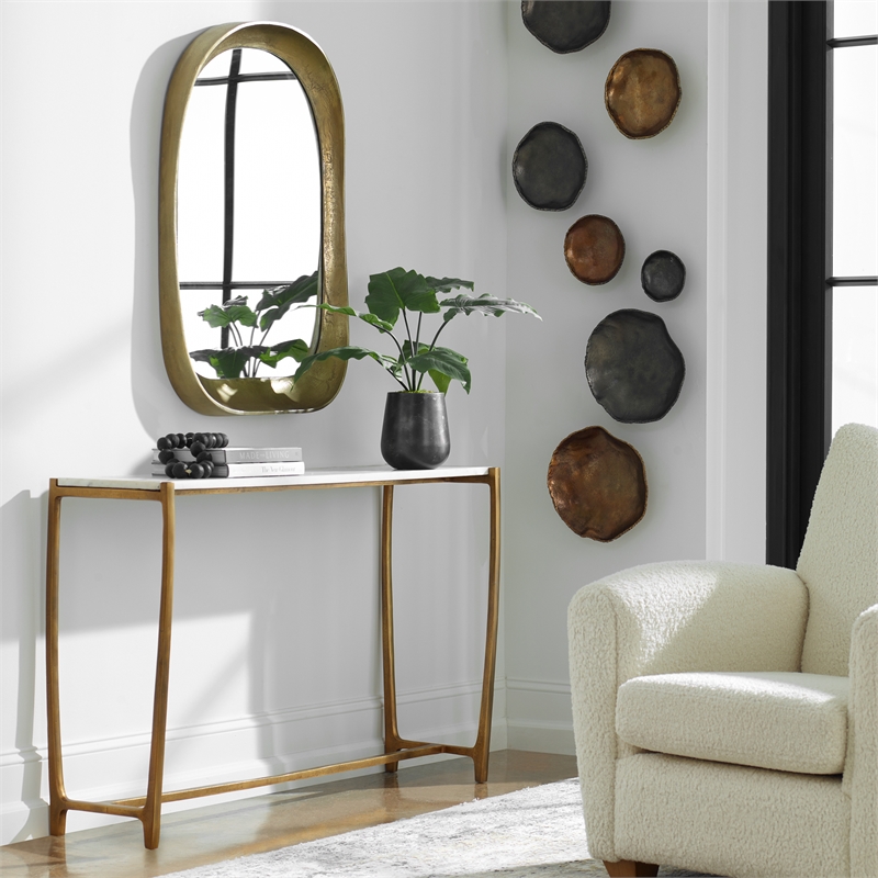Uttermost Affinity Contemporary Aluminum/Marble Console Table in Gold/White