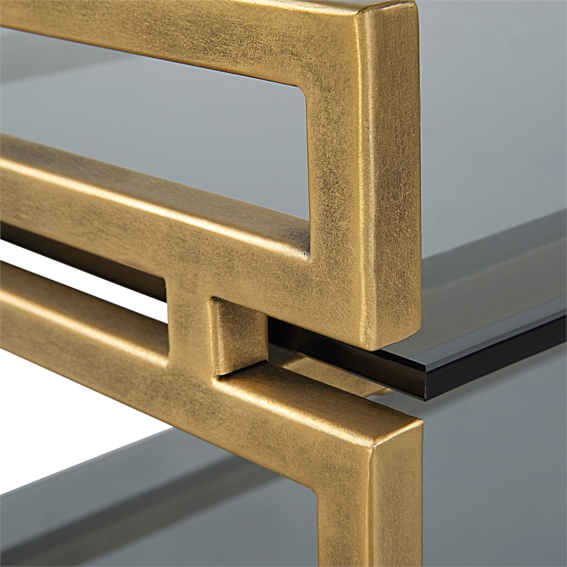 Uttermost Stacked Up Contemporary Glass/Metal Console Table in Smocked Gray/Gold