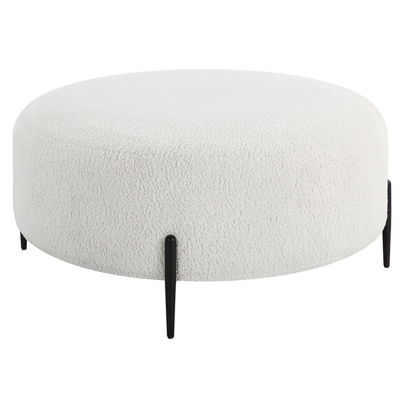 Uttermost Arles Contemporary Fabric & Metal Ottoman in White/Black