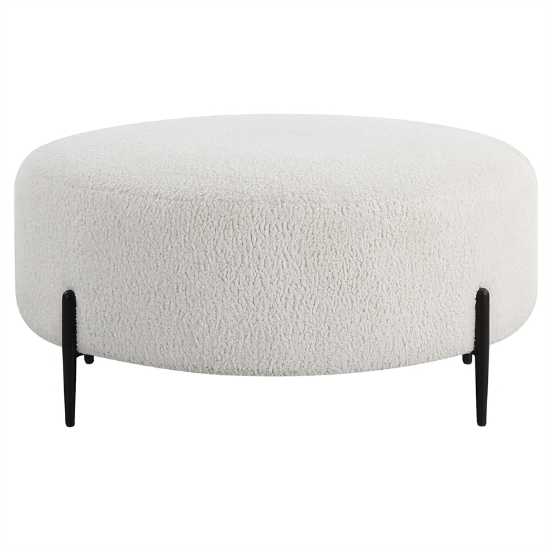 Uttermost Arles Contemporary Fabric & Metal Ottoman in White/Black
