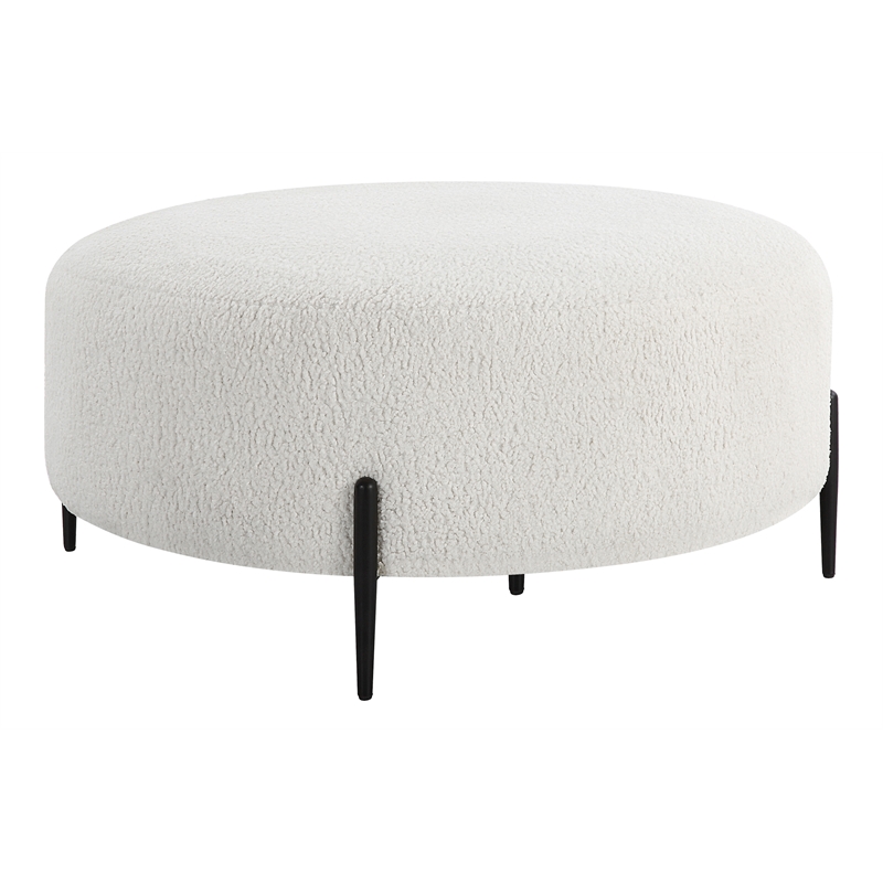 Uttermost Arles Contemporary Fabric & Metal Ottoman in White/Black