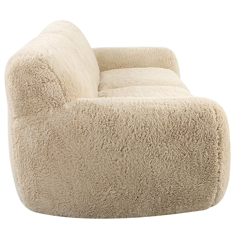 Uttermost Abide Contemporary Faux Sheepskin Fabric Upholstered Sofa in Caramel