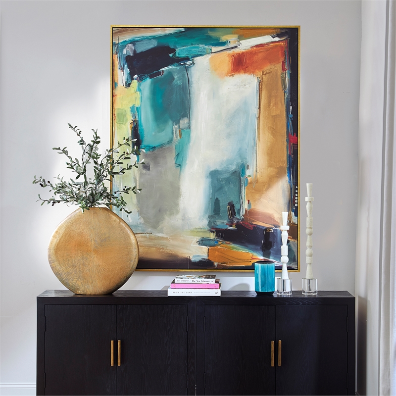 Uttermost Painters High Modern Wood & Canvas Framed Art in Gold/Multi-Color