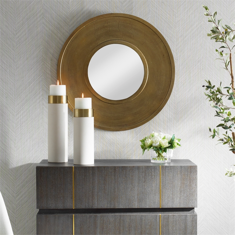 Uttermost Axel Round Antique Brass Mirror