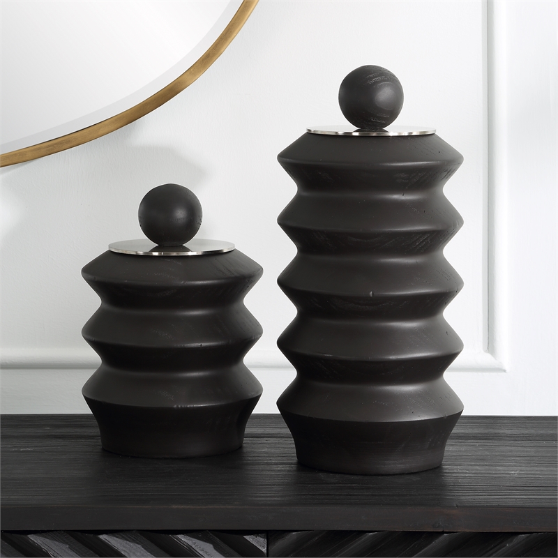 Uttermost Accordion Black Wood Containers Set of 2