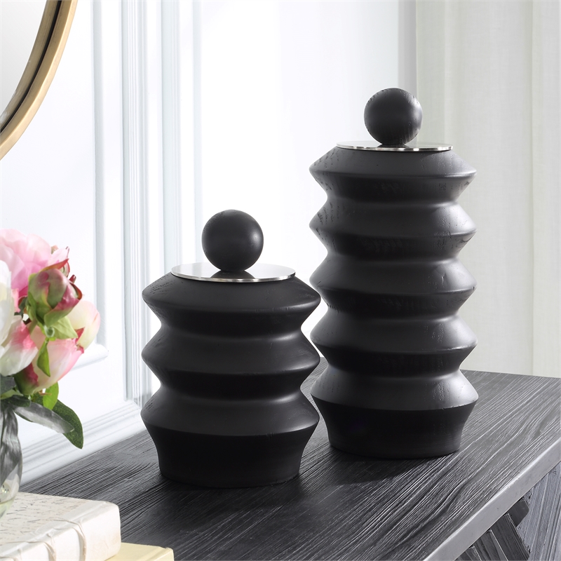 Uttermost Accordion Black Wood Containers Set of 2