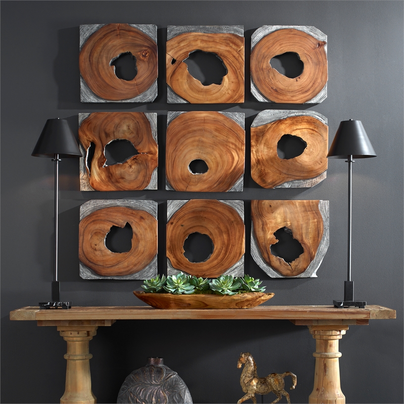 Uttermost Jungle Wood Paneled Wall Art in Coffee (Set of 9)