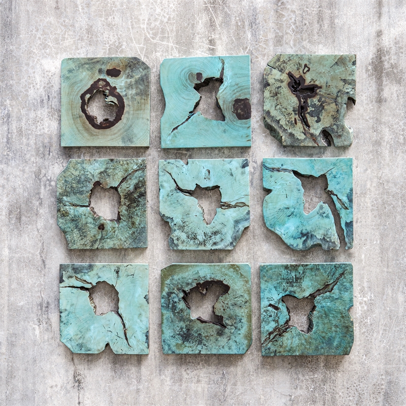 Uttermost Bahati Tamarind Wood Wall Decor in Blue (Set of 9)