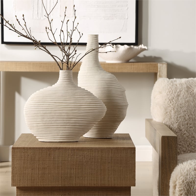 Uttermost Duostacked Matte White Vases Set of 2