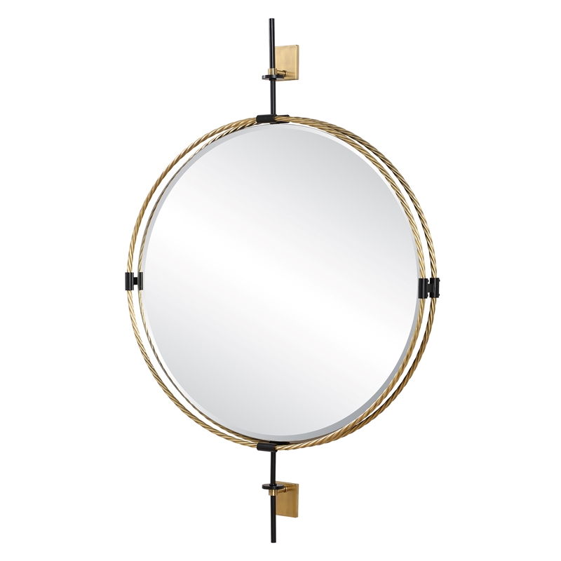 Uttermost Guardrail Round Mirror in Antique Brass