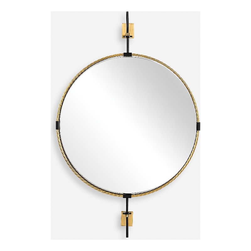 Uttermost Guardrail Round Mirror in Antique Brass