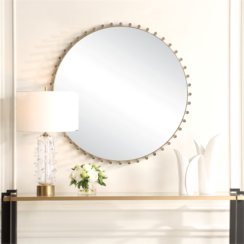 Uttermost Avelyne Round Mirror in Antique Brass