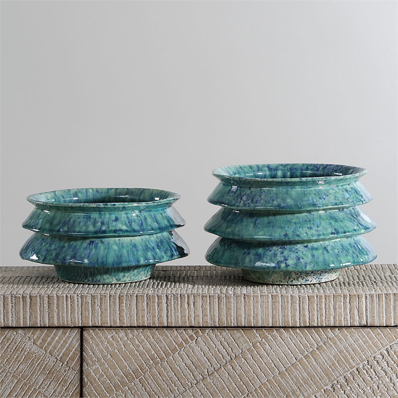Uttermost ZigZag Blue Green Bowls Set of 2