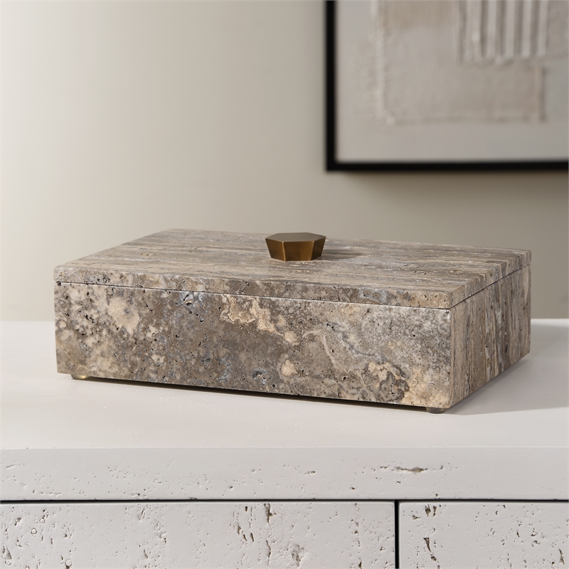 Uttermost Griseus Travertine Stone Box in Gray
