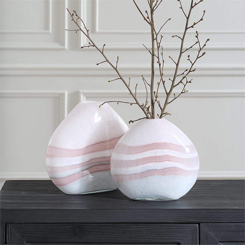 Uttermost Blush Swirl Glass Vases in White (Set of 2)