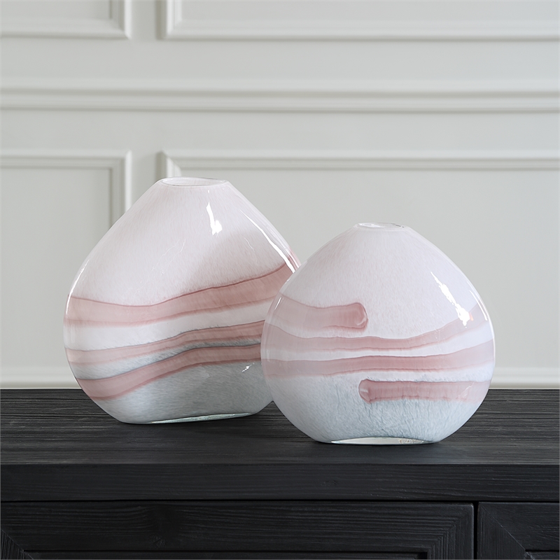 Uttermost Blush Swirl Glass Vases in White (Set of 2)