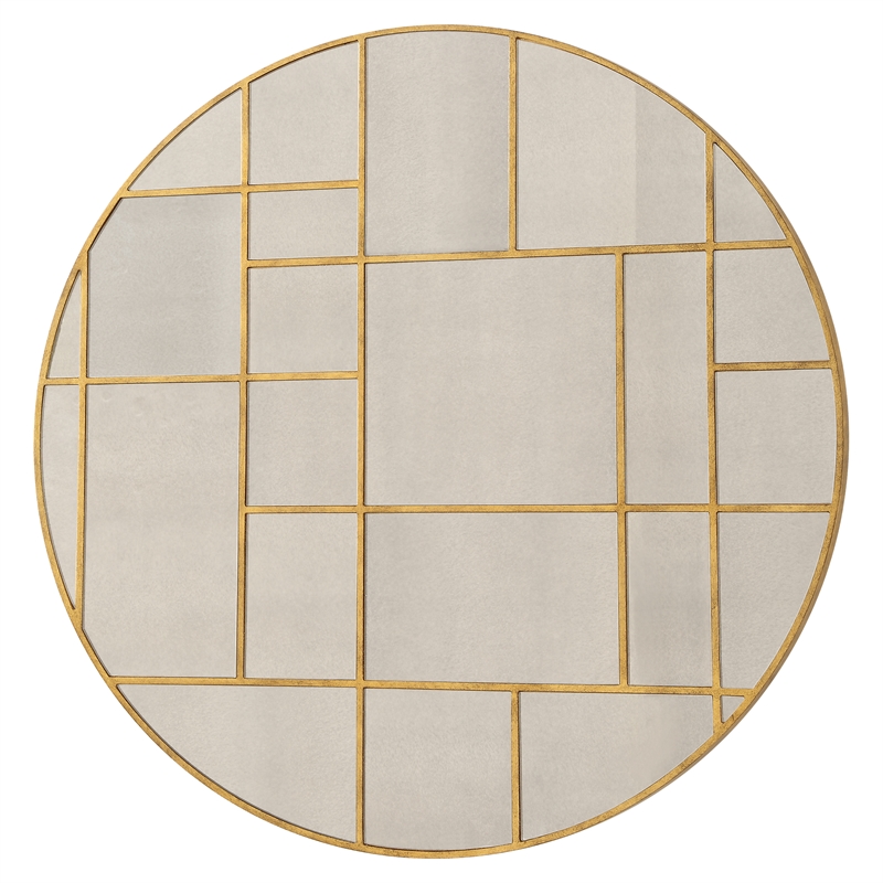 Uttermost Geometric Round Mirror in in Gold