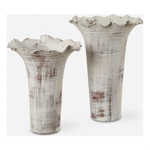Uttermost Ruffled Petal White Vases Set of 2