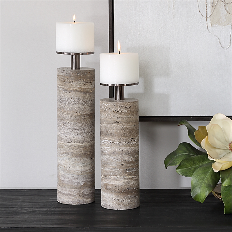 Uttermost Shadowstone Candleholders in Gray (Set of 2)
