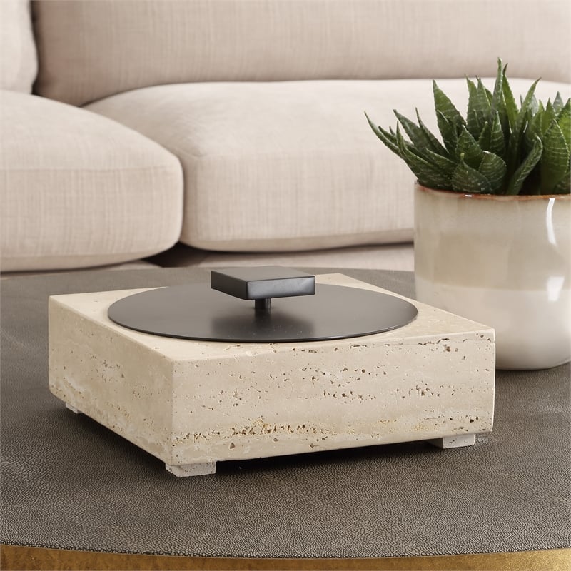 Uttermost Natural Luxe Travertine Box in Tan