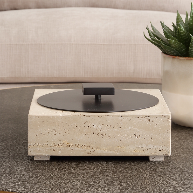 Uttermost Natural Luxe Travertine Box in Tan