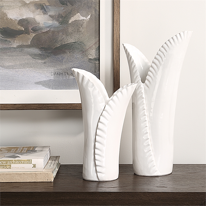 Uttermost Leafscape White Vases Set of 2
