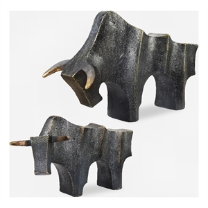 Uttermost Regal Bull Bronze Sculptures Set of 2