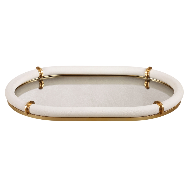 Uttermost Cyprus Leather Oval Tray in White