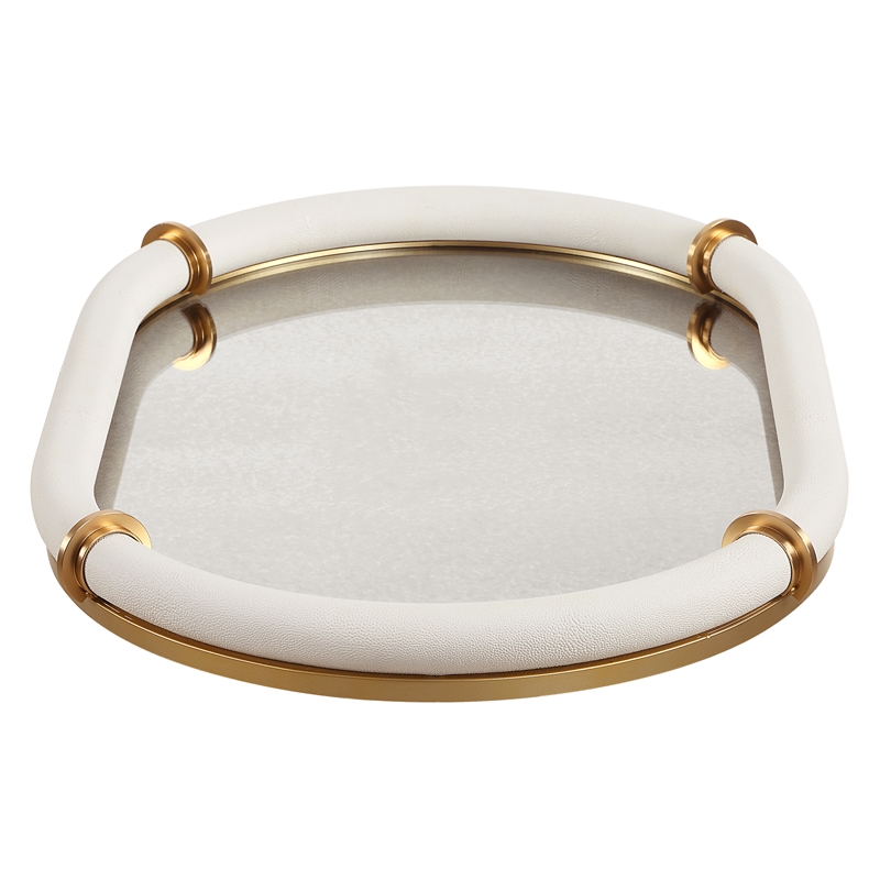 Uttermost Cyprus Leather Oval Tray in White