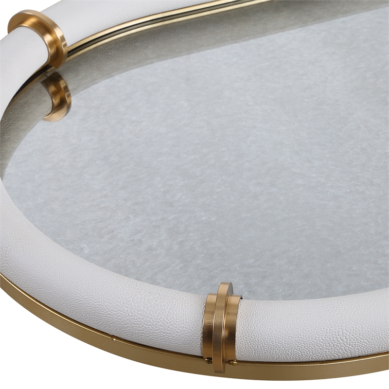 Uttermost Cyprus Leather Oval Tray in White
