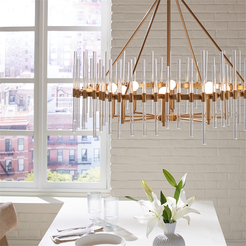 Uttermost Crystal Stick 8 Light Brass Chandelier