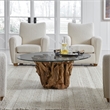 Uttermost Driftwood Teak Wood Base Coffee Table with Clear Glass Top