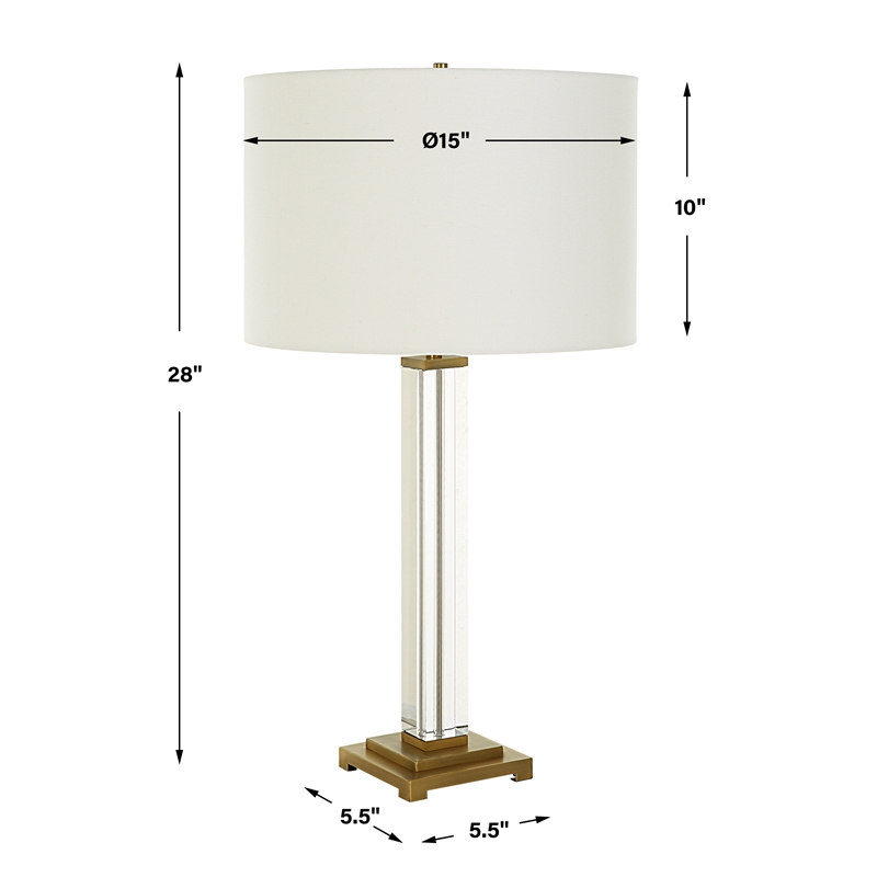 Uttermost Crystal Column Table Lamp in Antique Brass