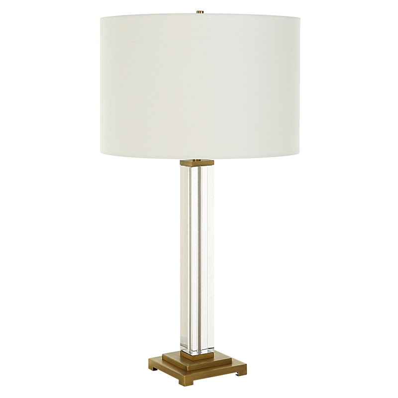 Uttermost Crystal Column Table Lamp in Antique Brass
