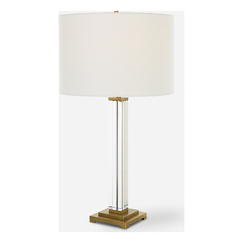 Uttermost Crystal Column Table Lamp in Antique Brass