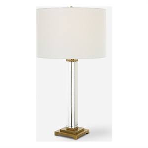 Uttermost Crystal Column Table Lamp in Antique Brass