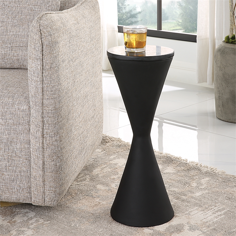 Uttermost Time's Up Hourglass Shaped Drink Table in Matte Black