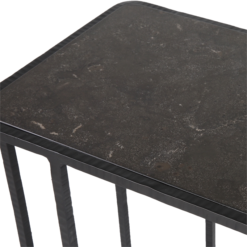 Uttermost Cavern Stone & Iron Accent Table in Black