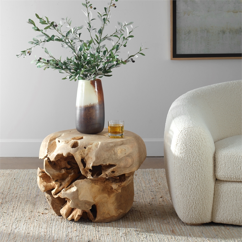 Uttermost Sola Handcrafted Teak Side Table in Teak