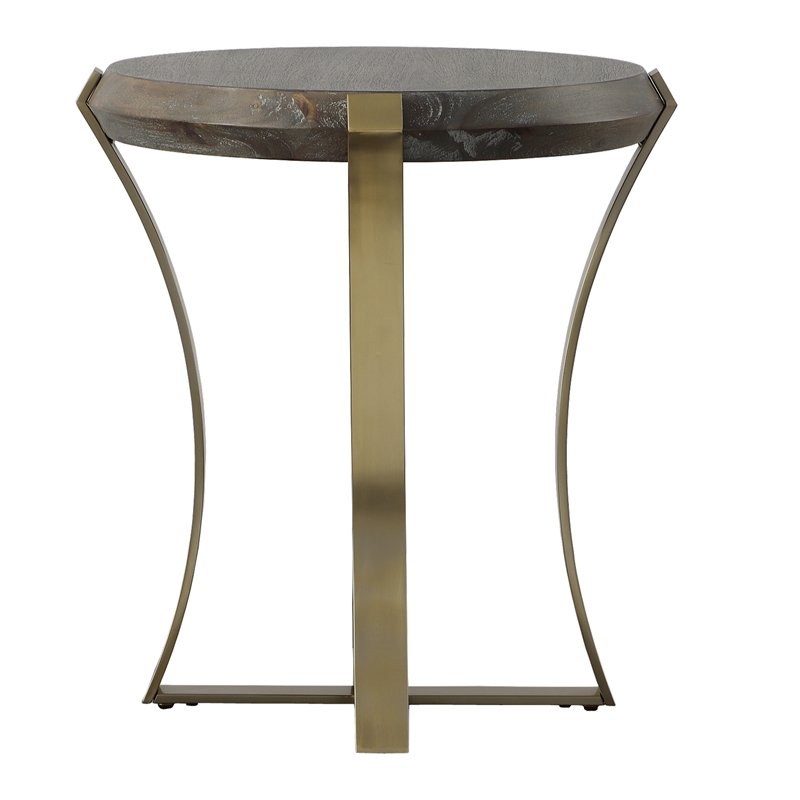 Uttermost Unite Brass Leg Wood Side Table in Dark Walnut