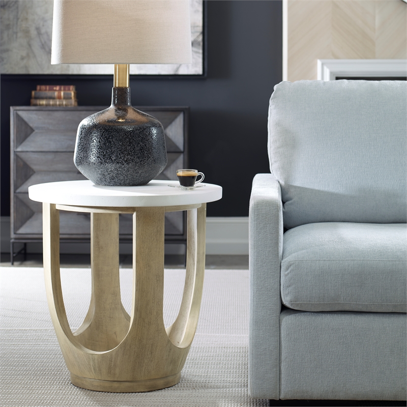 Uttermost Tatli Stone Top Side Table in Oatmeal