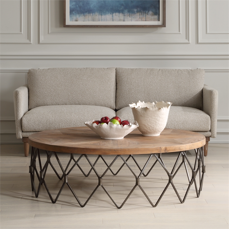 Uttermost Chain Reaction Reclaimed Wood Top with Chain Link Base in Aged Iron