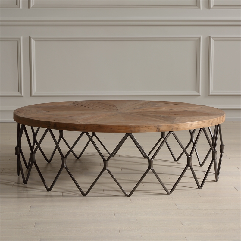 Uttermost Chain Reaction Reclaimed Wood Top with Chain Link Base in Aged Iron