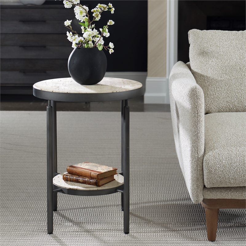 Uttermost Dauntless Travertine Side Table in Matte Black