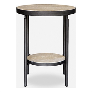 Uttermost Dauntless Travertine Side Table in Matte Black