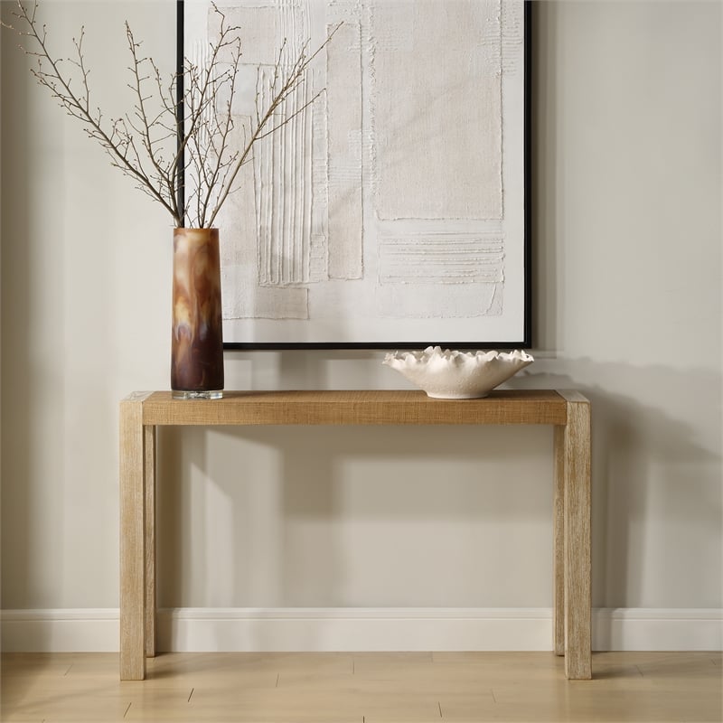 Uttermost Bentley Grasscloth Console Table in Oak