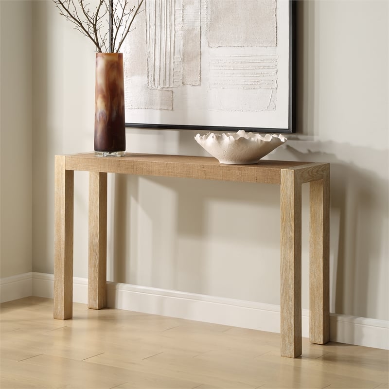 Uttermost Bentley Grasscloth Console Table in Oak