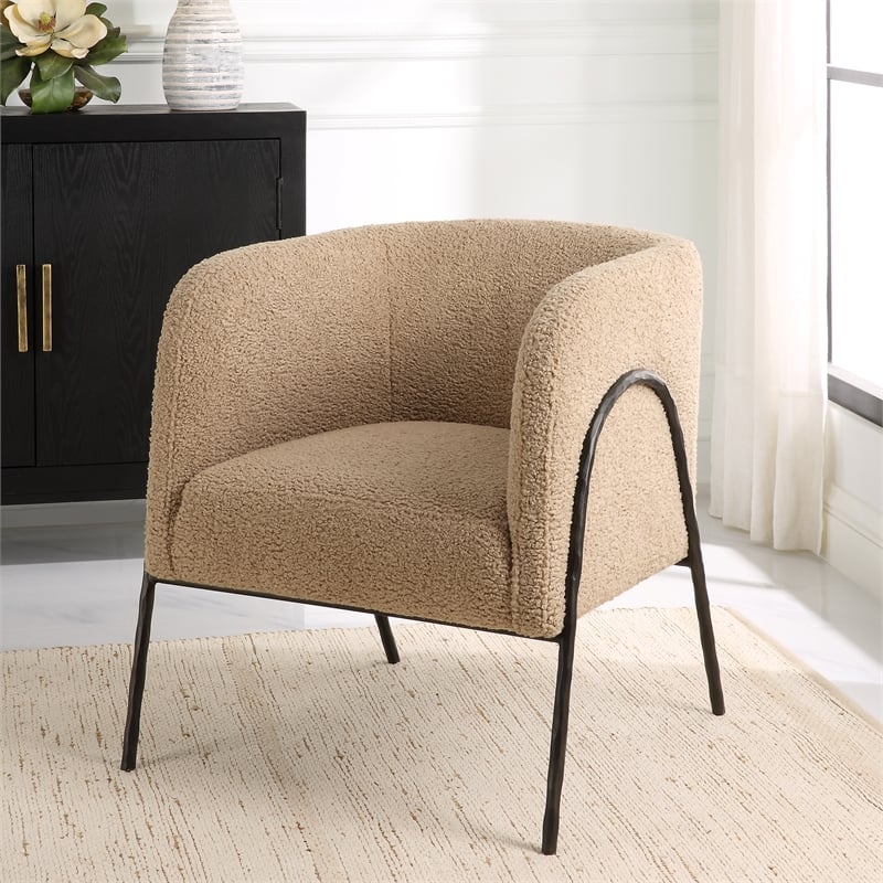 Uttermost Jacobsen Tan Shearling Barrel Chair in Tan