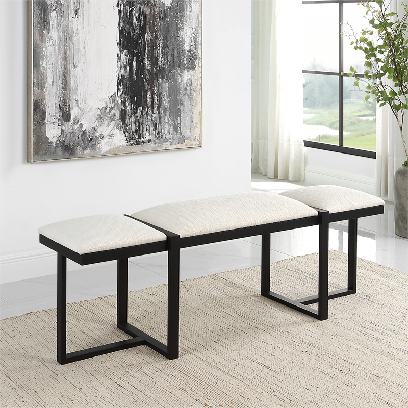 Uttermost Triple Cloud Modern Upholstered Bench in Black