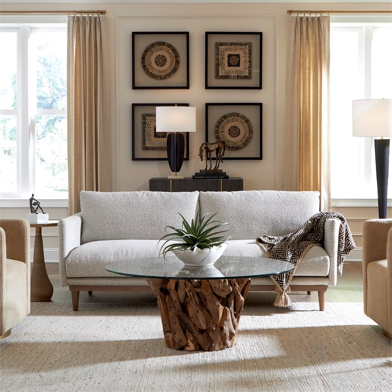 Uttermost Freefall Polyester Boucle Upholstered Sofa in Toasty Beige/Gray Ceruse